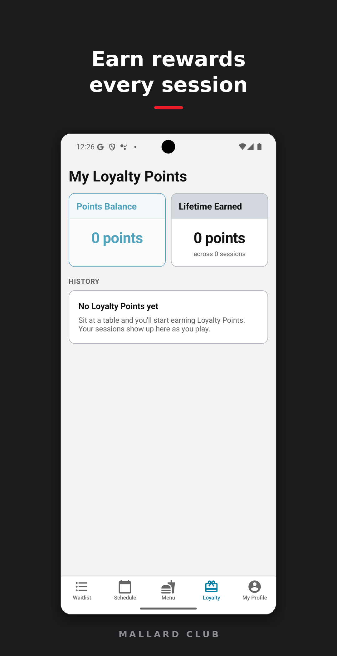 The rewards screen